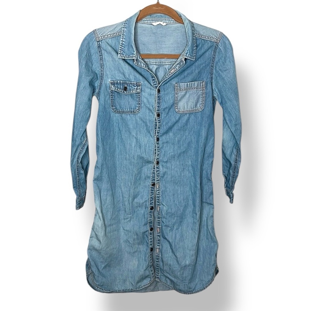 Denim Button-Down Shirt Dress Long Sleeve Size Small - Picture 2 of 11